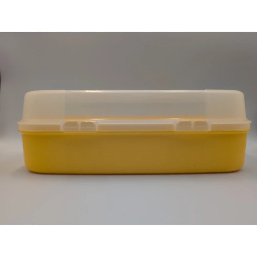 Tupperware 2242D-4 Clear Hinged Lid Yellow Box Container  11x7x4 Storz-a-lot